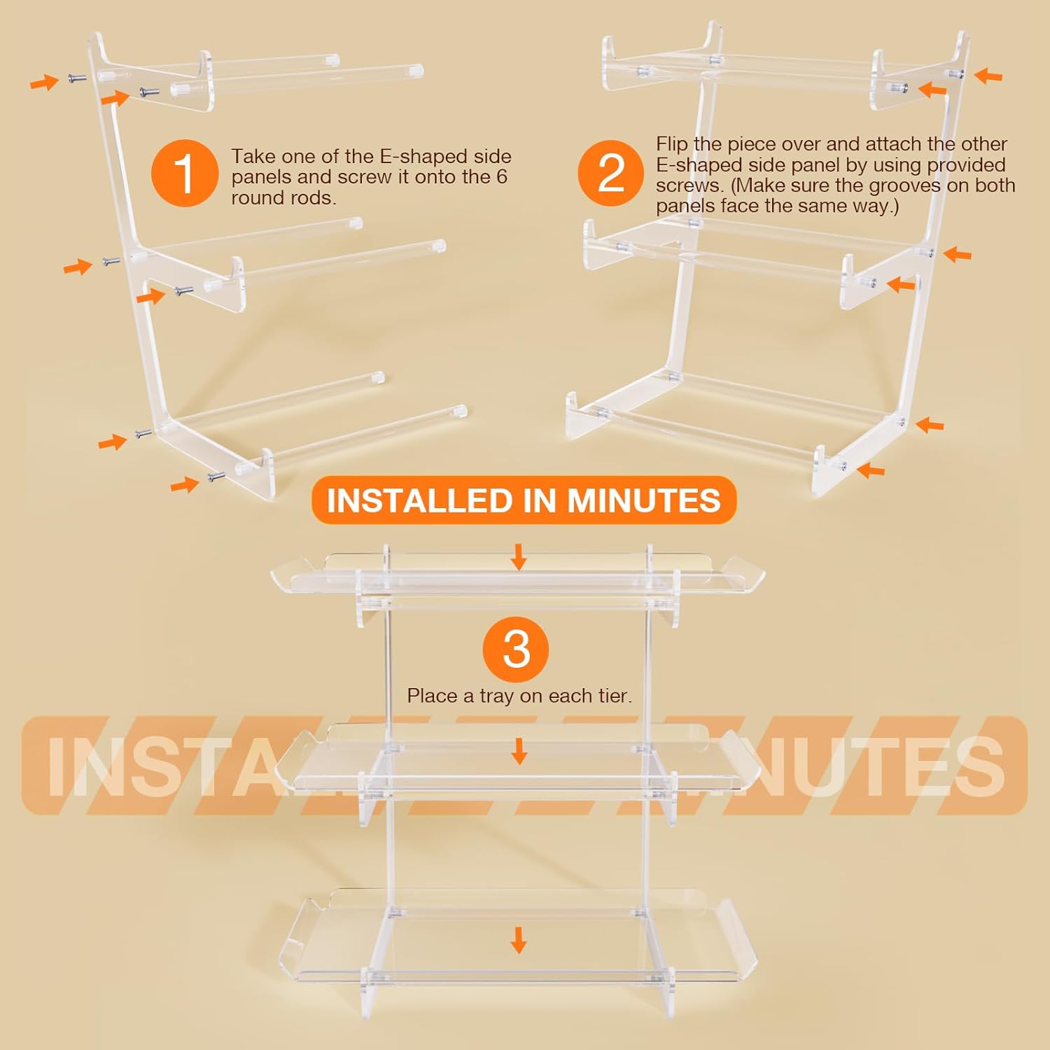 Bakzon 3 Tier Acrylic Serving Tray, 15.3" x 7.1" Dessert Table Display Set Stand for Party, Desserts, Fruits, Cookies – Reusable Collapsible Tiered Platters for Cupcakes, Veggies, and Sweet Treats