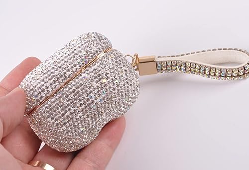 Miniatura 5 de Funda moderna de lujo para AirPods 2020, con diamantes de imitación y llavero, funda protectora de cristal premium a prueba de golpes, para carga de