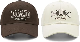Waldeal Mom and Dad Est 2027 Hats, New Parents Gifts, Matching Adjustable Embroidered Baseball Caps for Couples