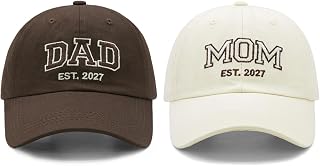 Waldeal Mom and Dad Est 2026 Hats, New Parents Gifts, Matching Adjustable Embroidered Baseball Caps for Couples