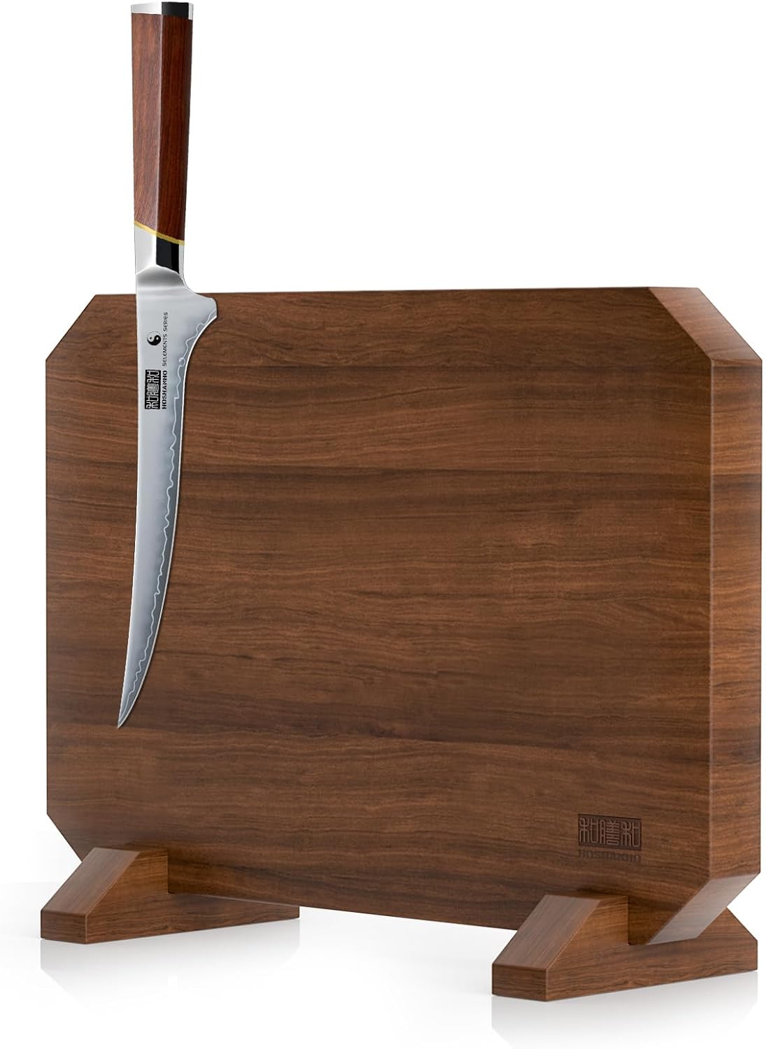 HOSHANHO Fillet Knife 7 Inch, Professional Japanese High Carbon Steel Kitchen Knife & Magnetic Knife Block, Thickened Acacia Wood Kitchen Knife Holder Stand