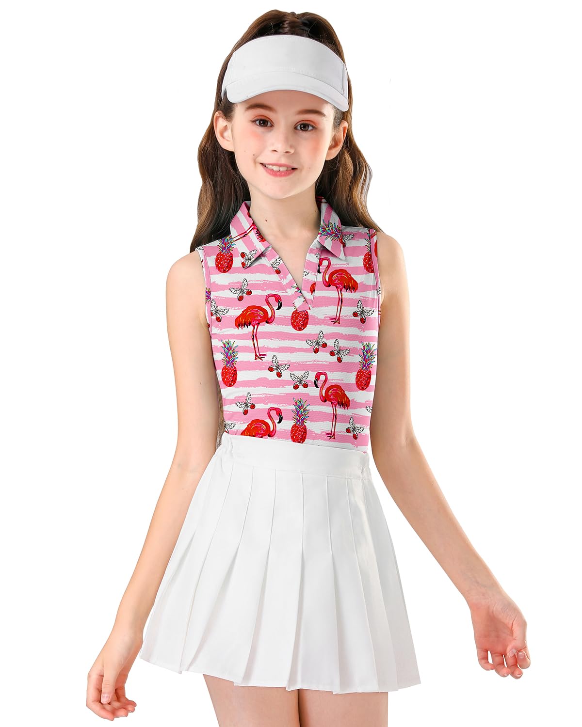 Soneven Girls Sleeveless Polo Shirts Button UP Golf Tennis T-Shirts with Collared Quick Dry Tank Tops for 4-14 Years