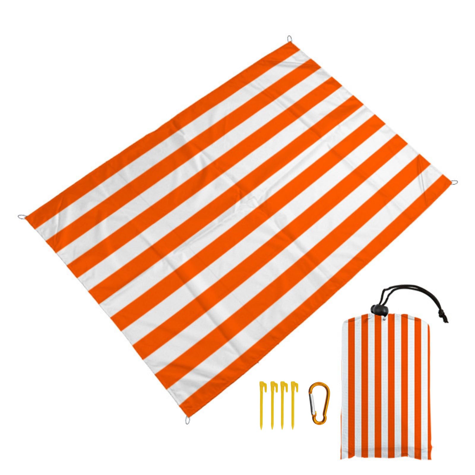 Surwin Stripes Sand-Free Waterproof Beach Blanket, Lightweight Compact Mats Quick-Dry Microfibre Beach Pad Extra Large Oversized Pool Towels for Camping, Hiking, Picnic (Orange,200x210cm)