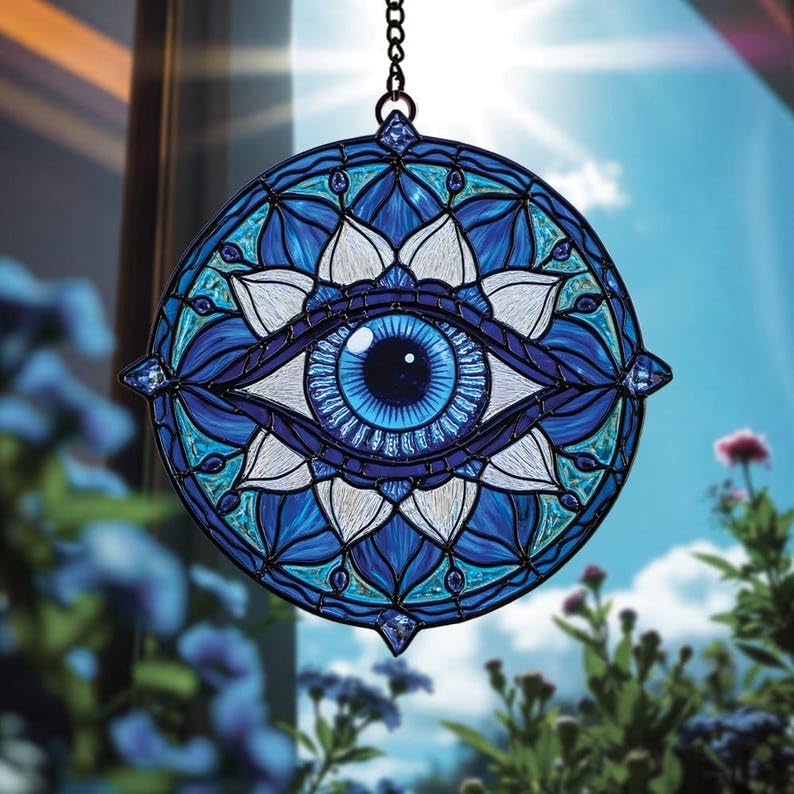 Mandala Evil Eye Acrylic Suncatcher Stained Glass Effect Boho Window Car Hanging Christmas Ornament Indoor Outdoor Decor Garden Hippie Sun Catcher for Yoga Lover for Women Mom Grandma