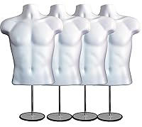 Vista 13 de DisplayTown - Maniquí masculino de torso con soporte de metal, parte trasera hueca, cuerpo apilable, forma de vestido para exhibición de camisetas
