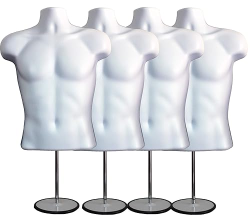 Miniatura 19 de DisplayTown - Maniquí masculino de torso con soporte de metal, cuerpo hueco, apilable, forma para exhibir camisetas, mostrador, ferias de Negro