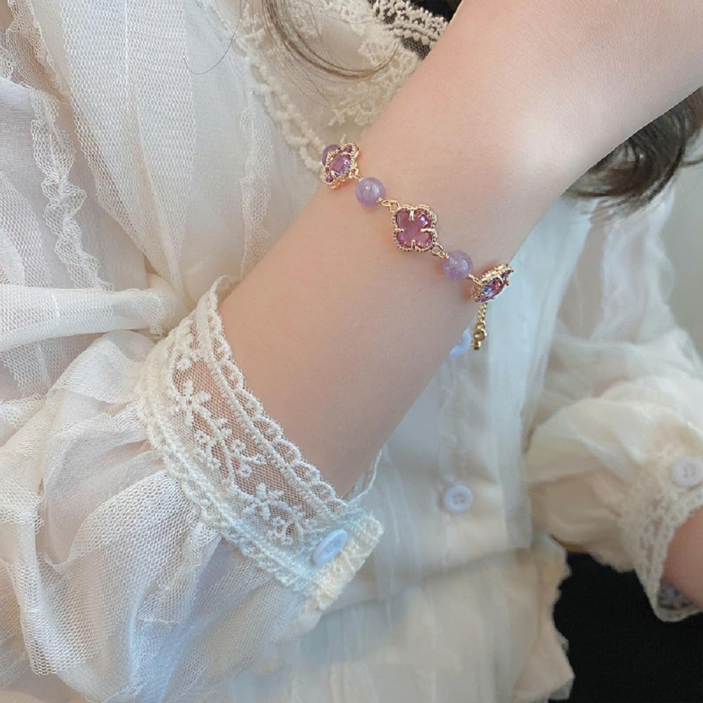 Hotan Jade Pearl Bracelet Four leaf Grass Drill Button Design Oriental Poetic Light Luxury Wristband/New Year gift/Valentine's Day gift
