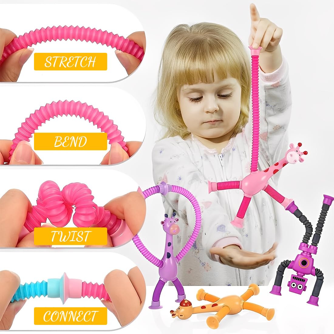 Juguete Sensorial de Jirafa Telescópica con Ventosa, 6 Piezas, Tubo Pop Flexible para Niños, Juguetes Sensoriales, Juguetes Educativos Antiestrés para Desarrollo Sensorial 2-6 Años — view 4
