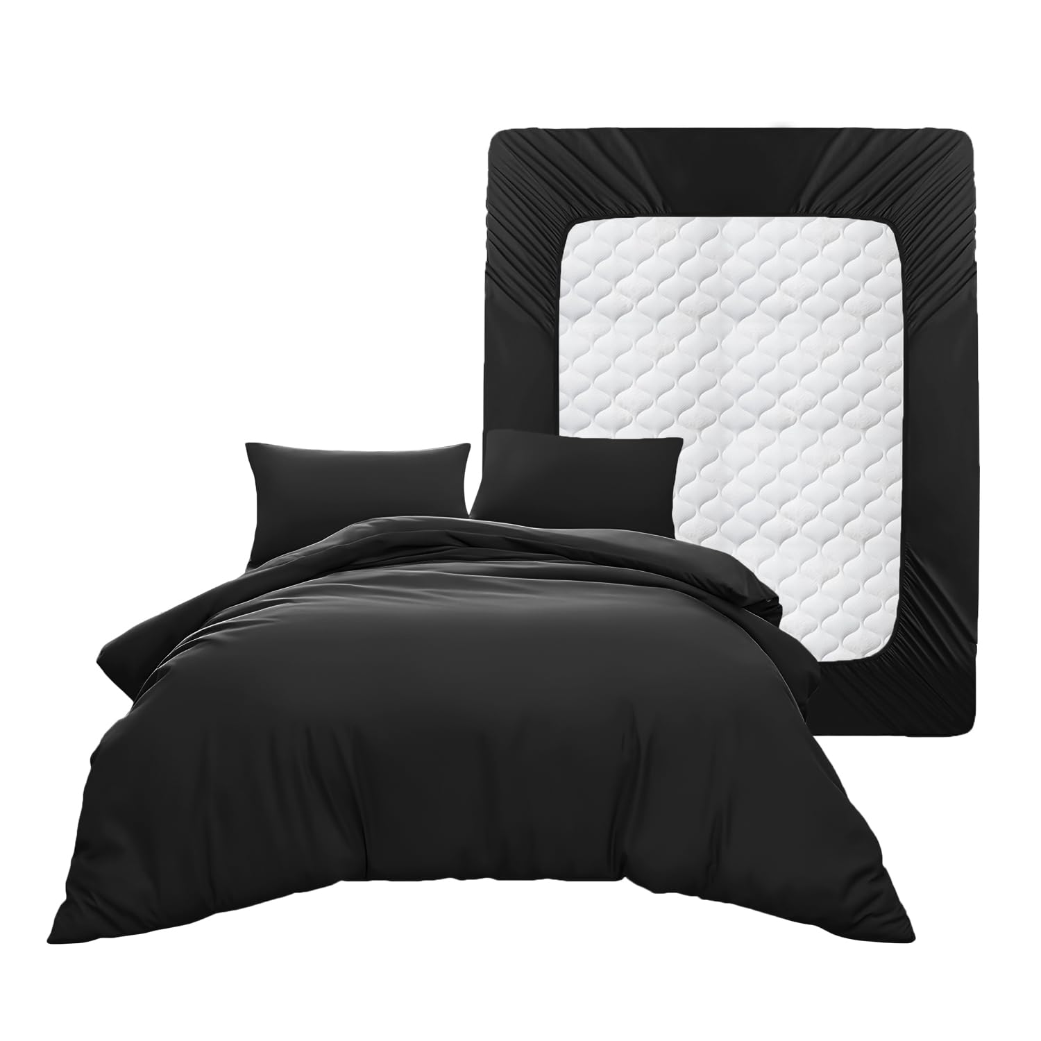 Casabella Duvet Cover Sets - 4 Pc Luxury Double Duvet Brushed Microfiber Duvet Full Set - Duvet Cover, Fitted Sheet & Pillowcase 2 Pack - Soft & Durable Double Duvet Set - Black Bedding โ image 1