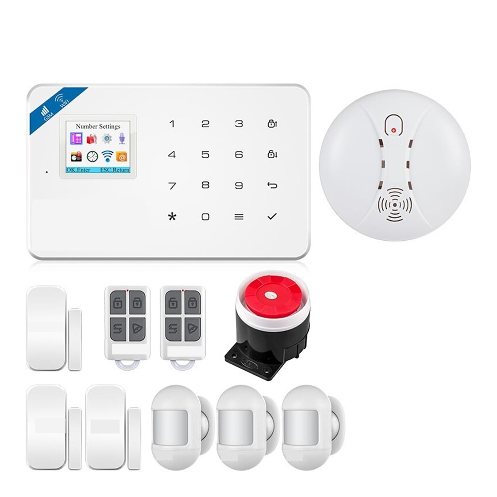 Kit de Alarma, El de Alarma de Seguridad Inteligente gsm Funciona con el Sensor de Ventana de Puerta de Humo, Detector de Movimiento antirrobo for el hogar(WiFi gsm KIT3 Alarm)