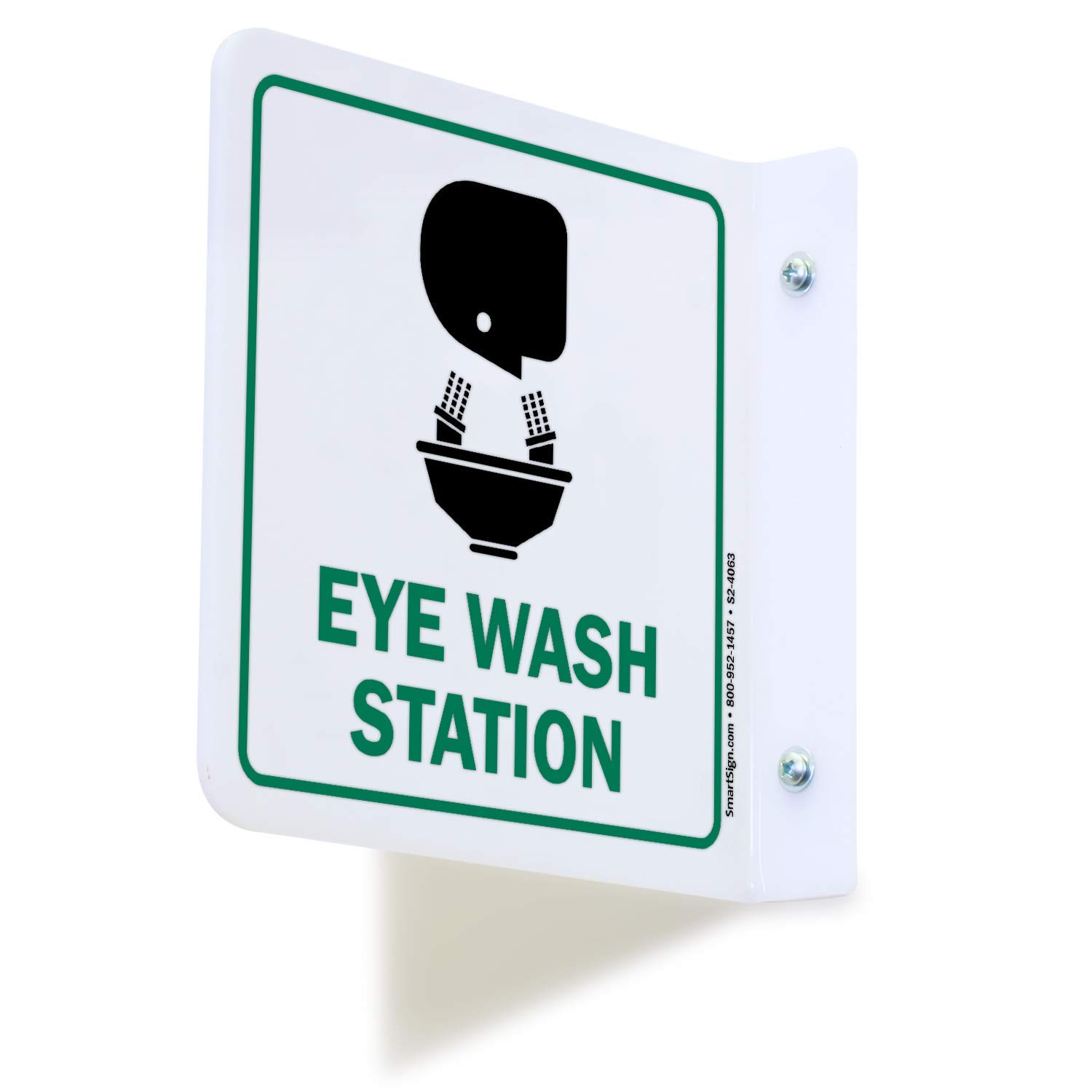 SmartSign "Eye Wash Station" Projecting Sign, Eye Wash Emergency Sign, Pre-Drilled with Holes | 6" x 6" Polished Acrylic