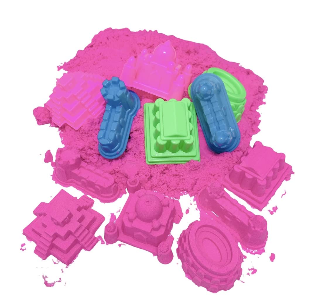 Play Sand Pink Color 1Kg Space Sand Bucket Comes With Molds Non Sticky Pink Play Sand is Creative Fun For Kids (Pink Sand 1Kg)