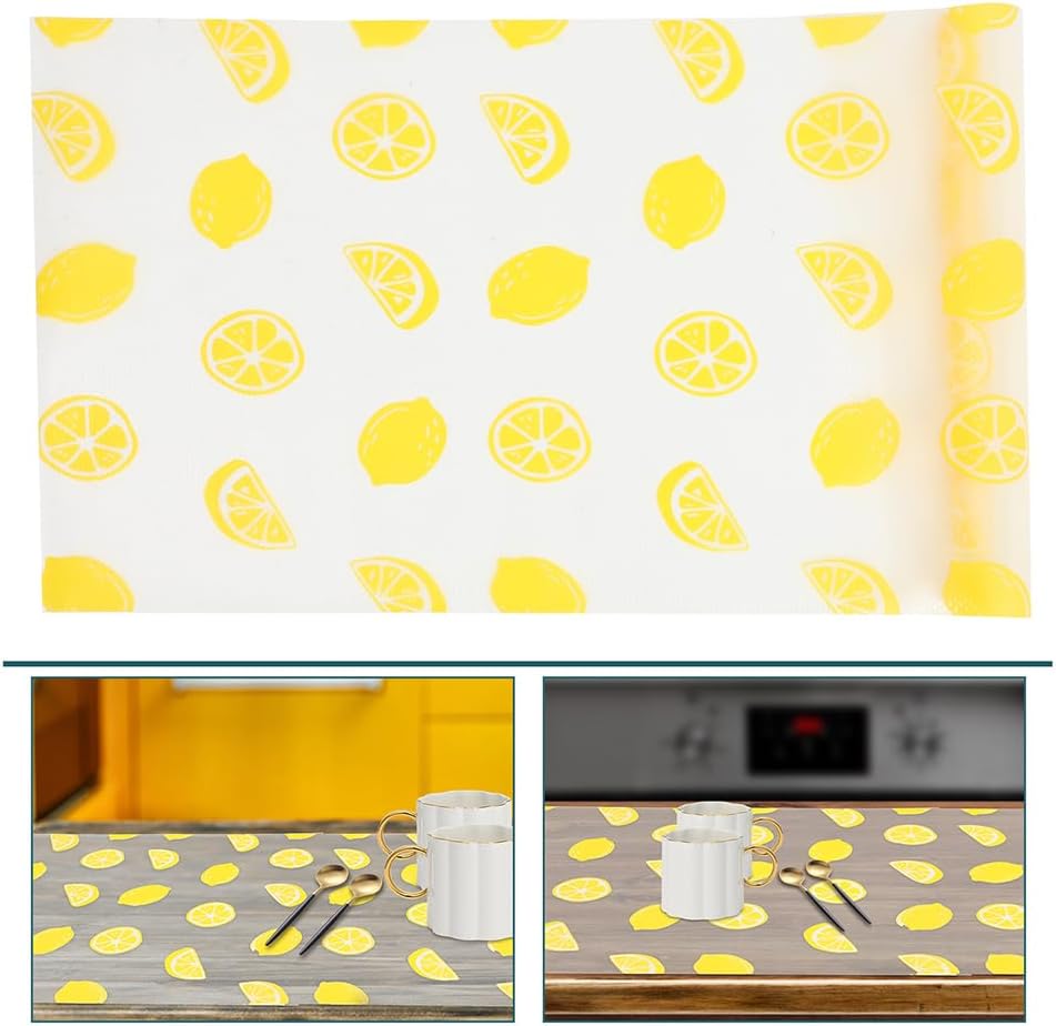 LUOZZY 4Pcs Cuttable Drawer Liners Non Slip Waterproof Oil Proof Kitchen Cabinet Shelf Mats for Fridge and Countertops Lemon Design