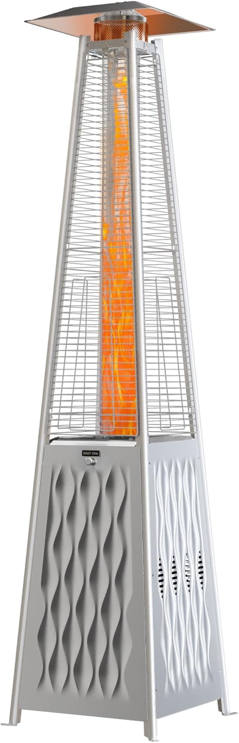 EAST OAK Pyramid Patio Heater, 48,000 BTU Outdoor Patio Heater All Stainless Steel, Quartz Glass Tube Propane Heater, Triple Protection System, With Wheels, Outdoor Heater for Commercial & Residential Silver