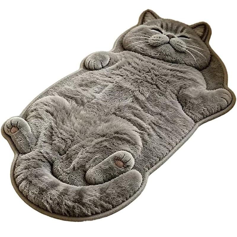 Glyntheum Cute Fluffy Cat Shaped Rug, Non-Slip Washable Faux Shaggy Floor Mat, Soft Animal Rug for Bathroom Bedroom Nursery Home Decor, Gift for Cat Lovers, Grey