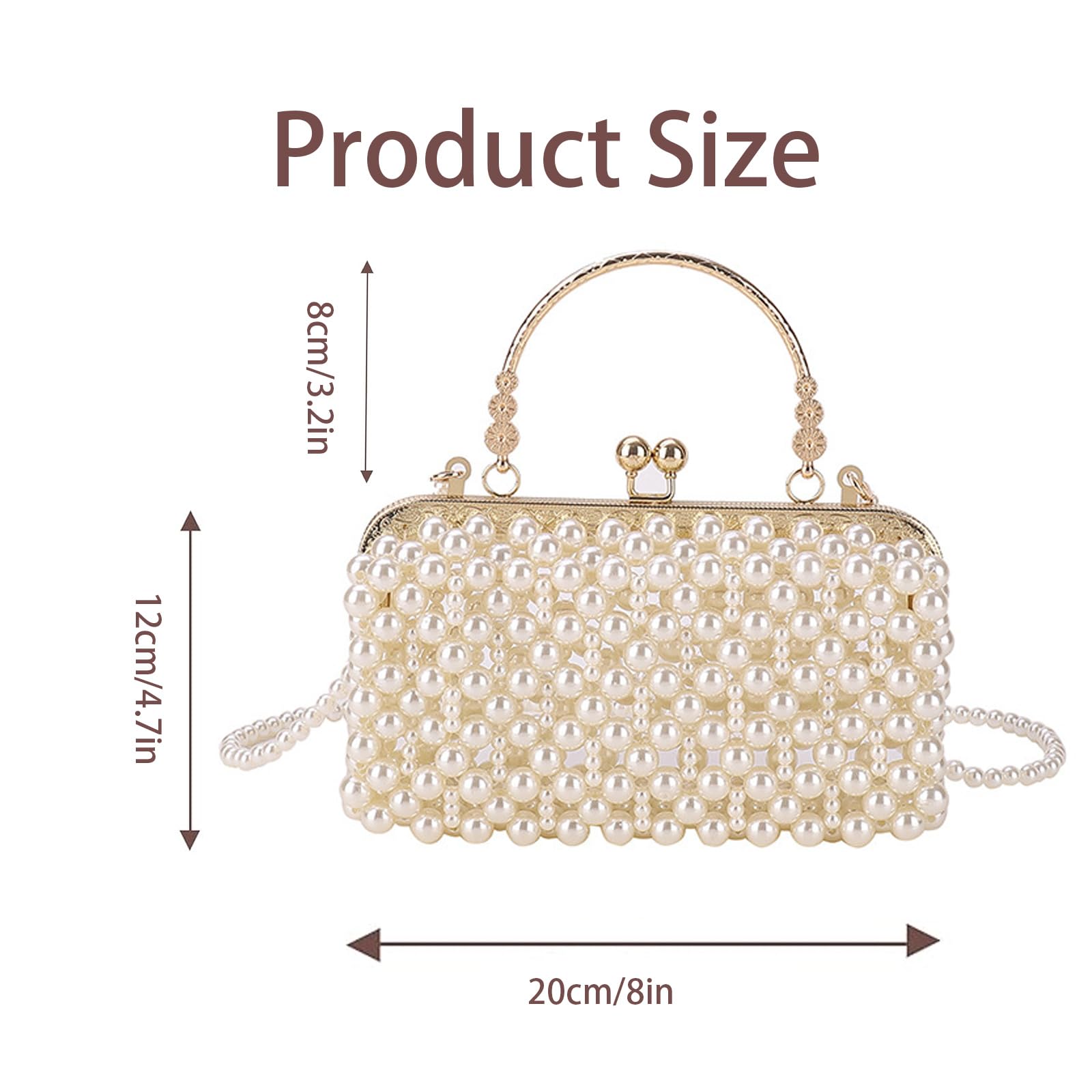 SHESRA Luxury Pearl Bag Chain Bag Purse Evening Bags, Artificial Pearl Clutch Handmade Bags for Party Wedding Bridal Travel 19(White)