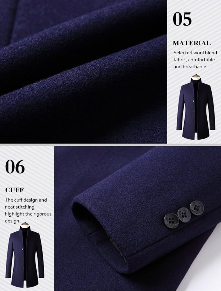 Lavnis Men's Winter Trench Coat Wool Blend Pea Coat Slim Fit Single Breasted Topcoat Business Down Jacket - Image 7