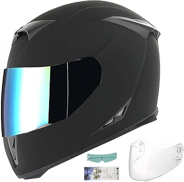 1Storm Motorcycle Full Face Helmet Skull HJK311 + One Extra Clear Shield + One Anti Fog Film