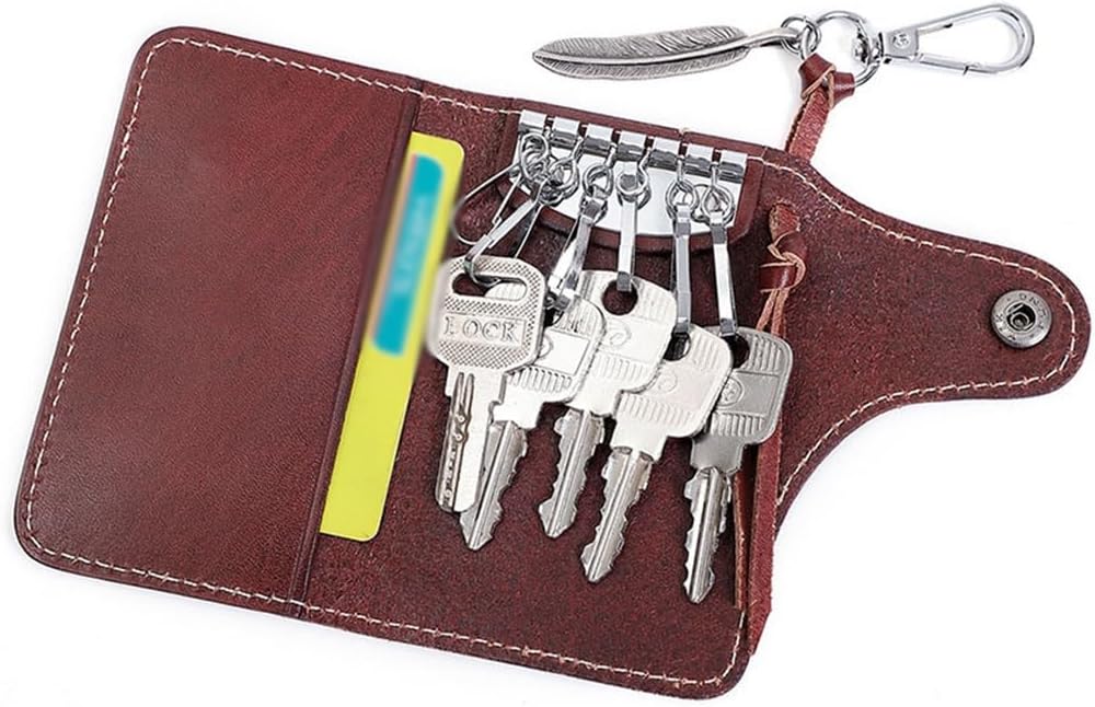 Reddish Brown Vegetable Tanned Leather Key Organiser Car Door Holder With Card