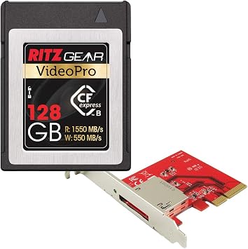 Ritz Gear Video Pro CFExpress Type B Card 128GB 1550/550 R/W with PCIe 3.0 X4 Host Adapter