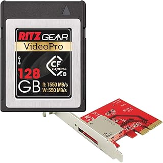 Ritz Gear Video Pro CFExpress Type B Card 128GB (1550/550 R/W) with PCIe 3.0 X4 Host Adapter