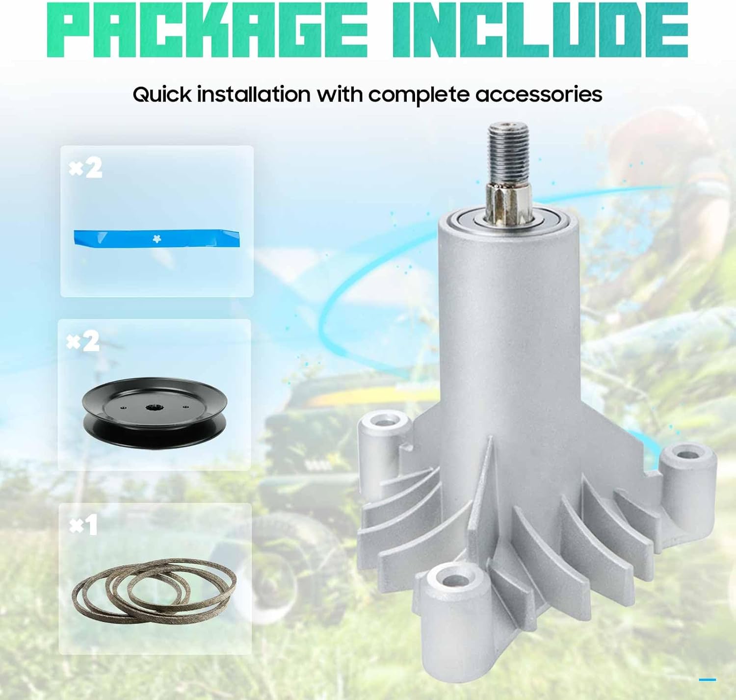 42 inch Deck Rebuild Kit 130794 Spindle Fit for AYP Craftsman Poulan Husqvarna LT1000 LT2000 YTH1842 DYT4000, Includes 532130794 Spindle, 129861 Pulley, 95" Mower Deck Belt 144959, 134149 Blade