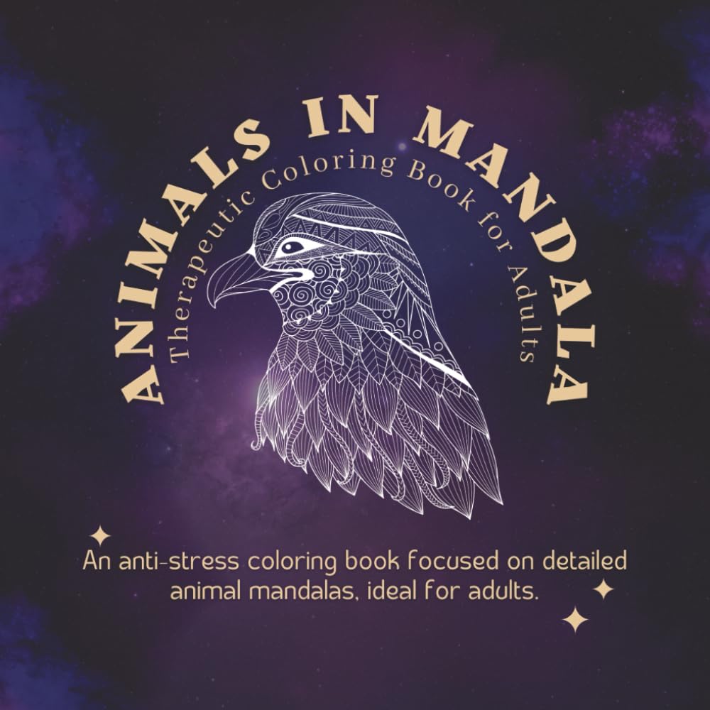Animals in Mandala: Therapeutic Coloring Book for Adults
