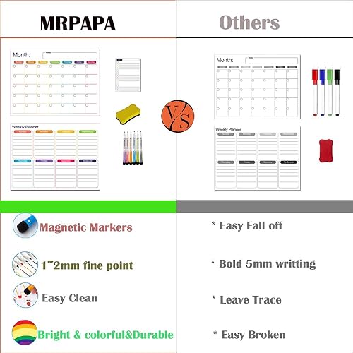Miniatura 5 de MRPAPA Calendario magnético de borrado en seco de 16 x 12 pulgadas, planificador semanal magnético y planificador mensual, calendario de pizarra