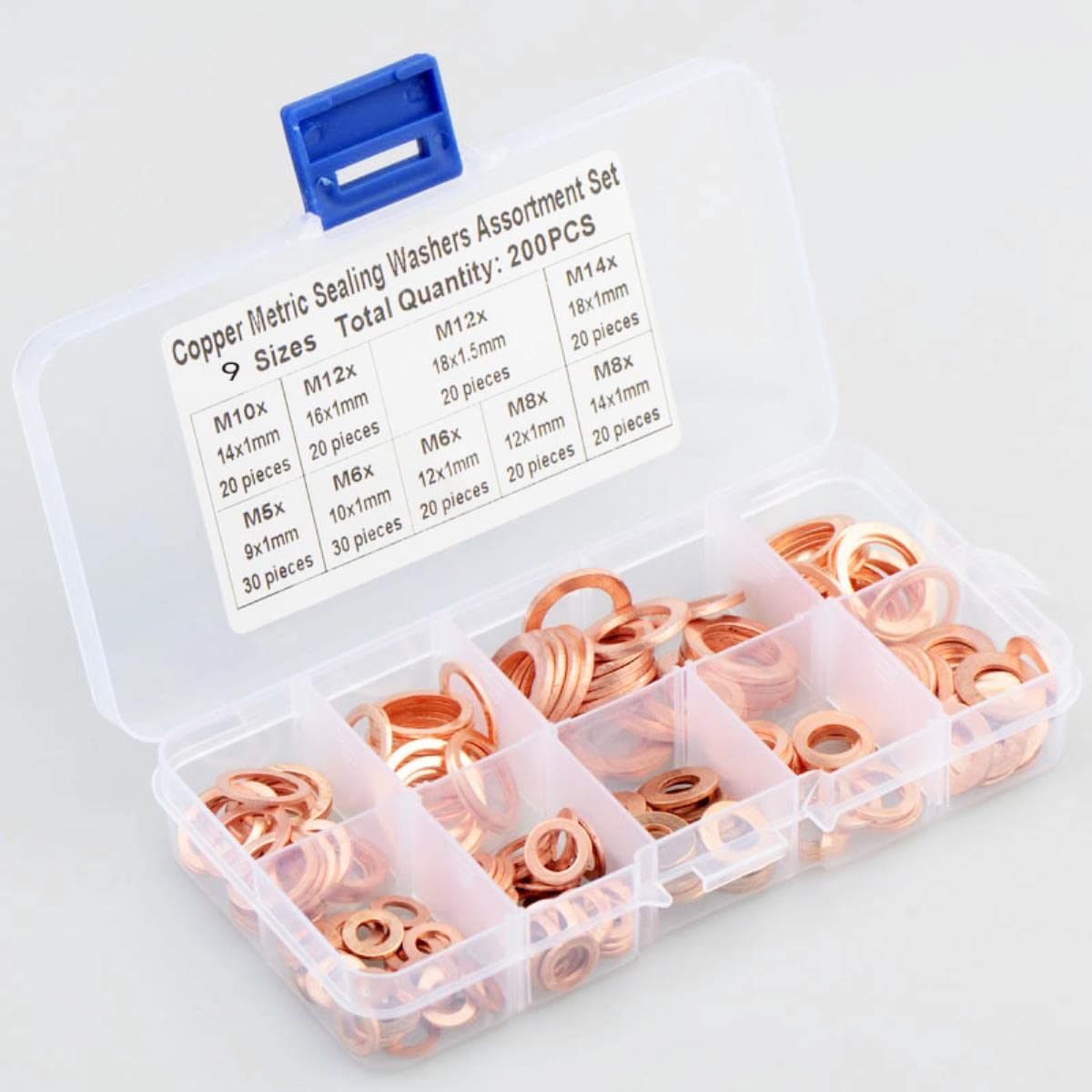 Kit d'assortiment de joints d'étanchéité à anneau plat en cuivre M5 M6 M8 M10 M12 M14 pour bouchons de vidange d'eau 200/300 pièces-300 pièces
