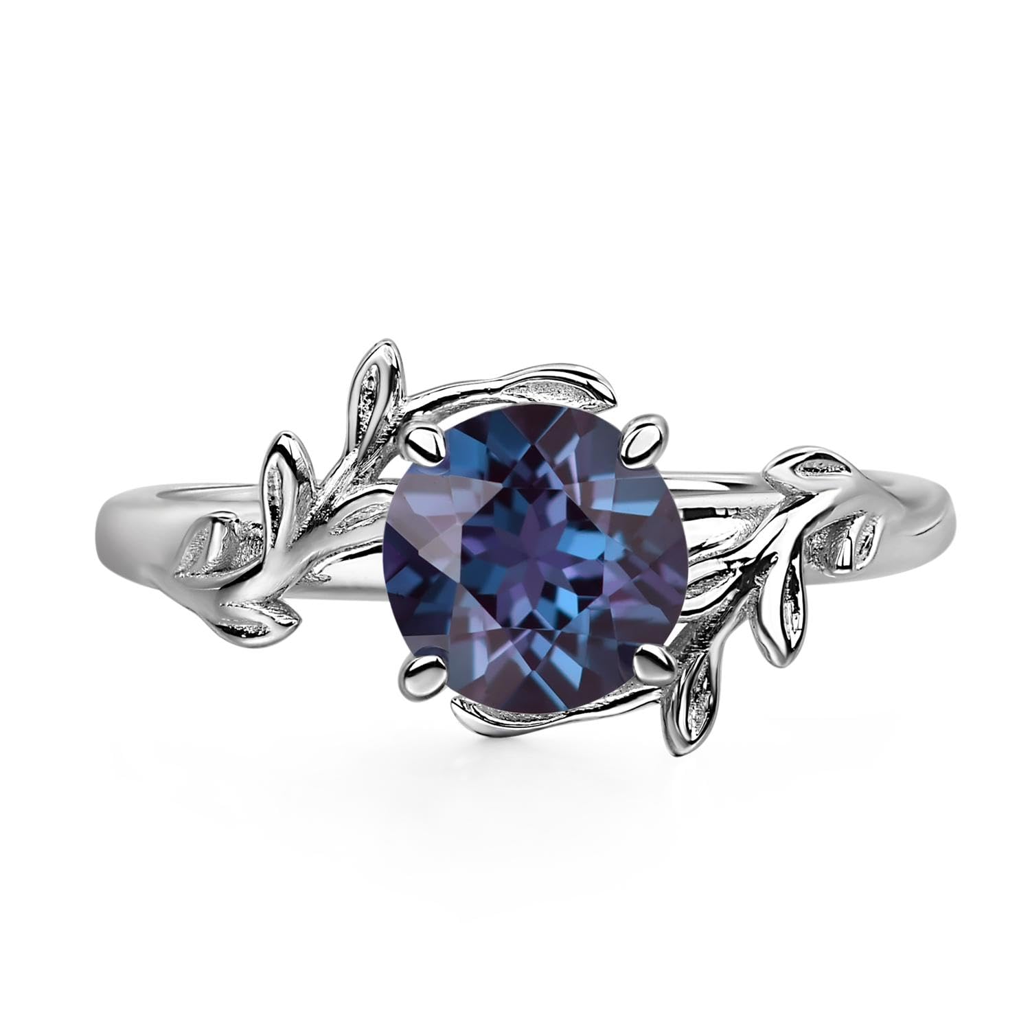 LUO Sterling Silver Solitaire Gemstone Leaf Bypass Rings for Women