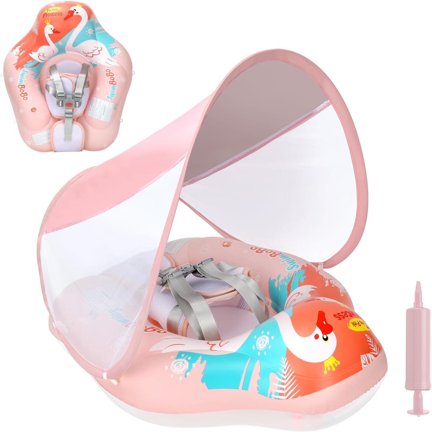 Free Swimming Baby Inflatable Baby Swim Float with Sun Canopy Size Improved Infant Pool Floaties Swimming Pool Toys for The Age of 3-36 Months