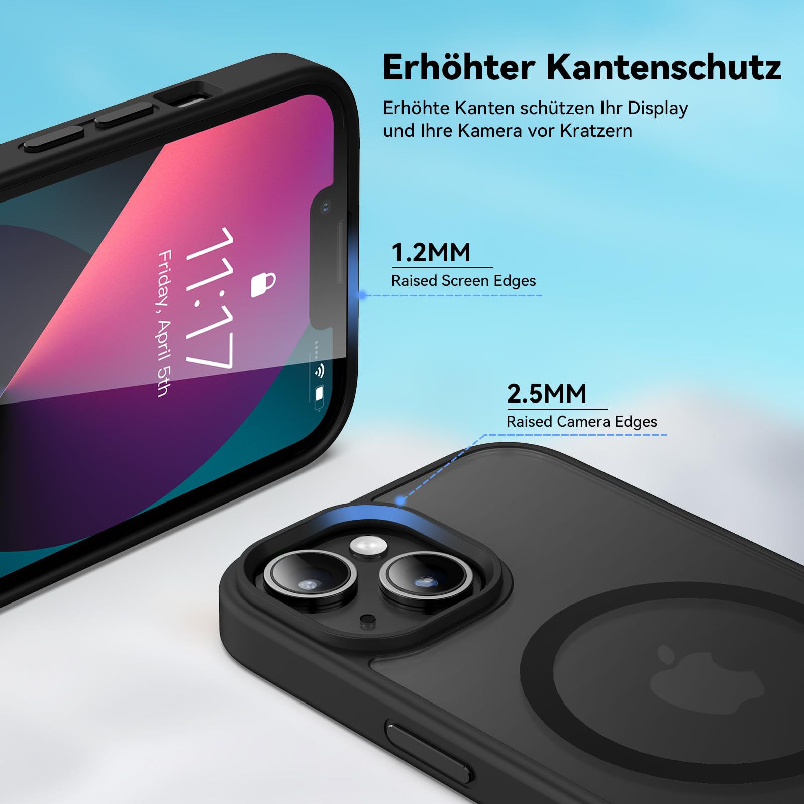 Natiiozie Magnetica Cover per iPhone 13/iPhone 14 Compatibile con MagSafe Custodia Traslucida Opaca Posteriore, Antiurto Anti-impronta Resistente ai Graffi Protettiva Case,Nero