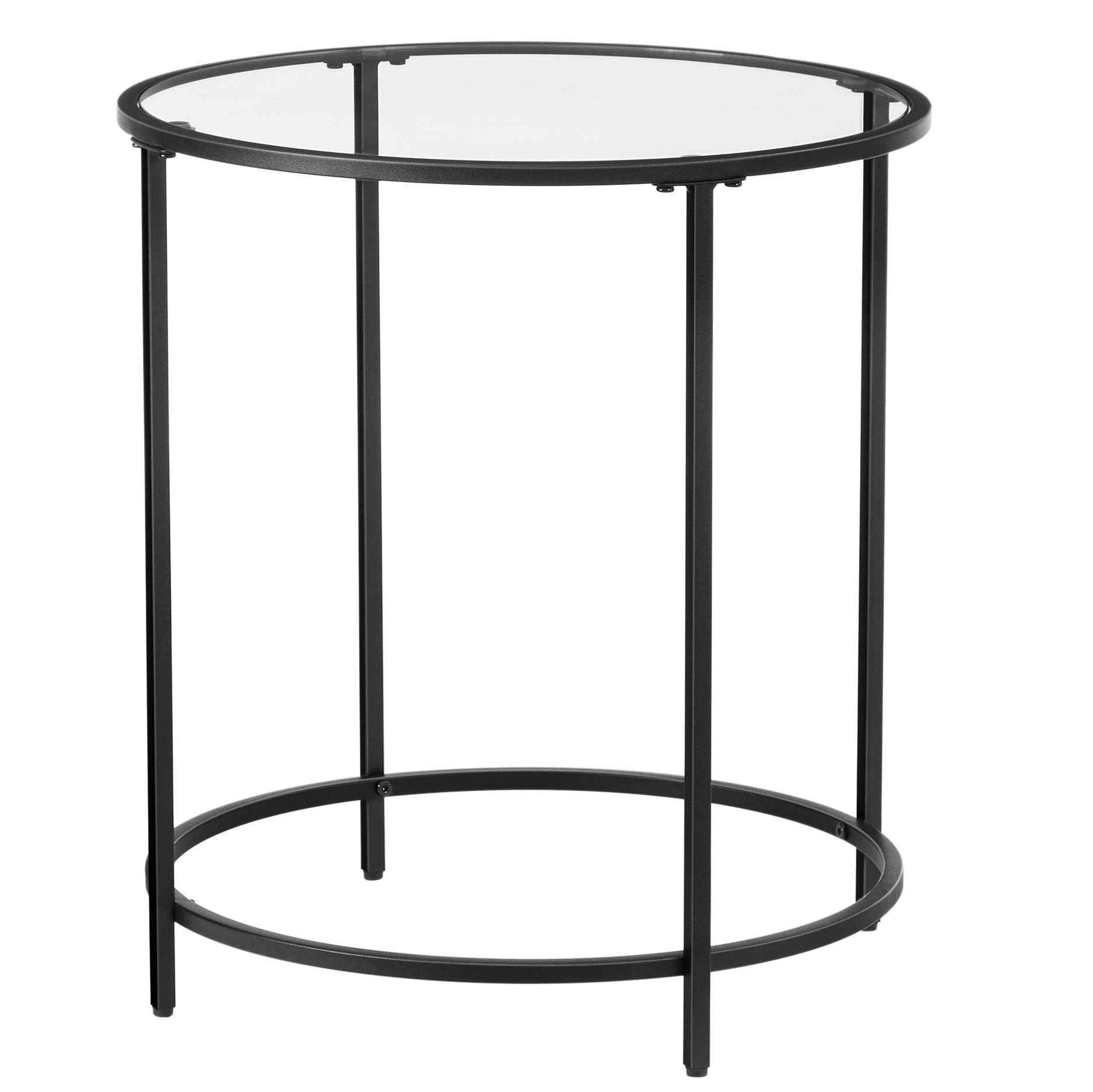 VASAGLE Round Side Table, Glass End Table with Metal Frame, Small Coffee Accent Table, Bedside Table, Modern Style, for Living Room, Balcony, Bedroom, Black ULGT020B01 (Missing Pieces)