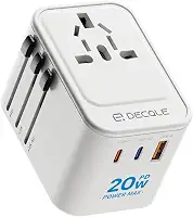 Adaptador de tomada universal, adaptador de viagem com 2 USB-C (PD 20W) e 1 USB-A, adaptador universal para UE, Reino Unido, americano, Canadá, Austrália e 224 país(branco)