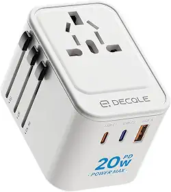 Adaptador de tomada universal, adaptador de viagem com 2 USB-C (PD 20W) e 1 USB-A, adaptador universal para UE, Reino Unido, americano, Canadá, Austrália e 224 país(branco)
