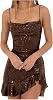 Sparkly Party Dress for Women Sexy Spaghetti Strap Mini Dresses Ruffle Glitter Sling Going Out Short