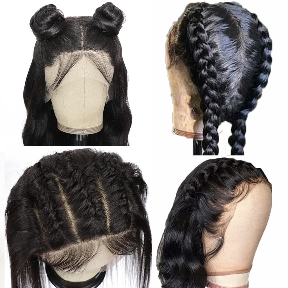 DMS Lace Front Wigs Human Hair Wigs for Black Women 13x4 HD Lace Front Wig Pre Plucked 180% Densty Lace Front Body Wave Wig Glueless Hair Natural Black Color (26 Inch)