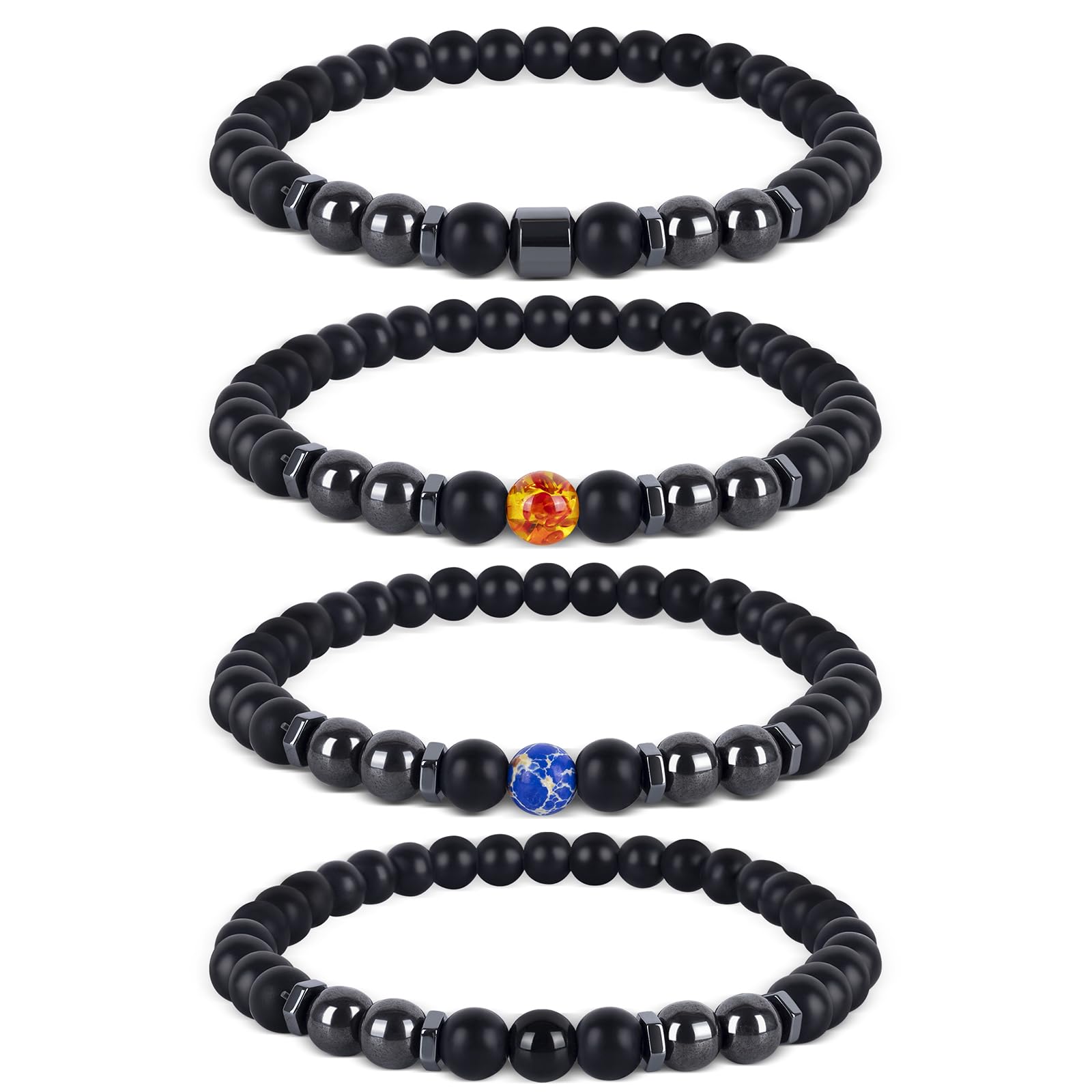 Anti-Swelling Black Obsidian Anklet, 4Pcs Magnetic Therapy Ankle Bracelet, Obsidian Beaded Bracelet For Men/Women Gifts