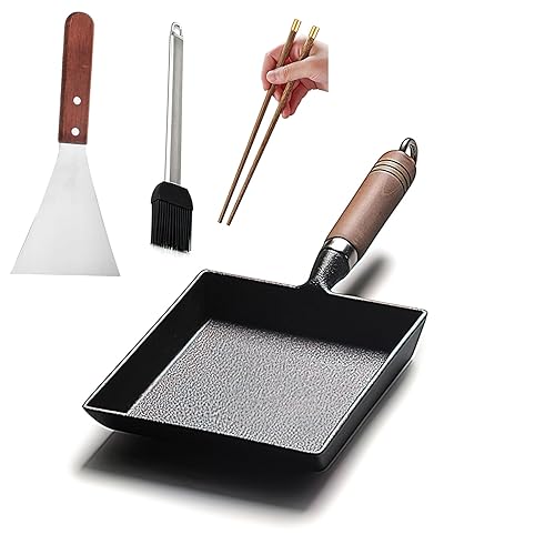 Tamagoyaki Japanese Omelette Pan Cast Iron Wooden Handle