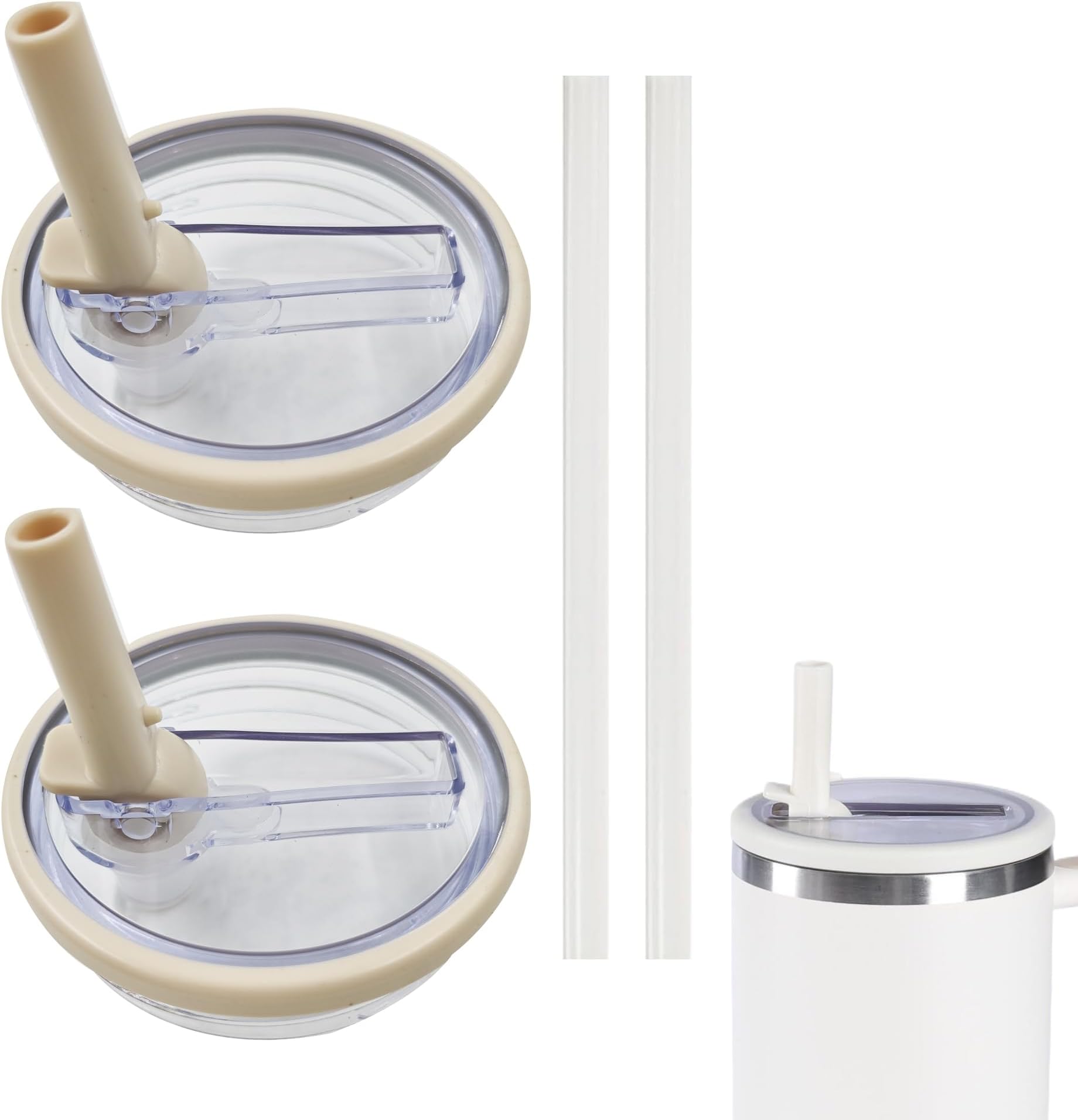 2 stuks vervangende deksels voor 40oz beker Cup deksel vervanging accessoires, herbruikbaar, lekvrij en stofdicht Cup rietje deksel voor Stanley Cup (Peach Pink, Wit