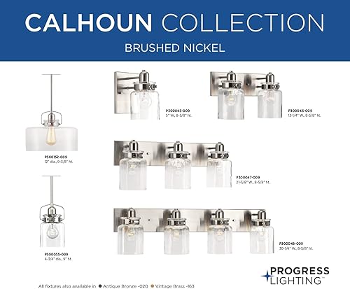 Miniatura 22 de Calhoun Collection - Lámpara de baño de cristal transparente con 3 luces, níquel cepillado