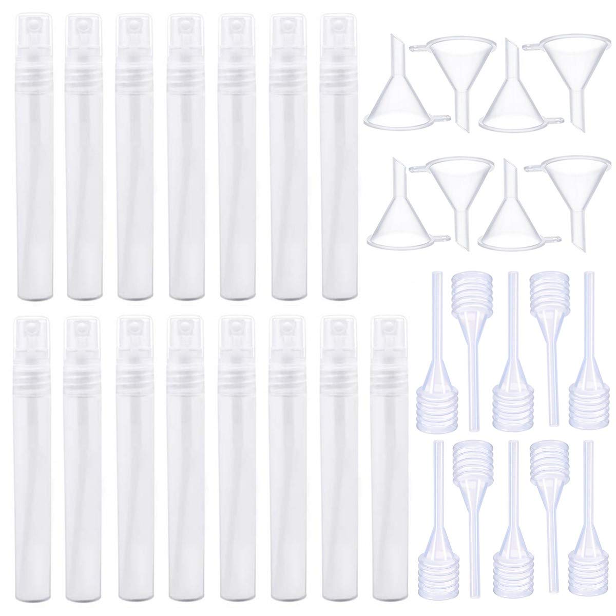 15Pcs 10ml Mist Spray Bottles Travel Mini Atomiser Bottle Set with 15 Pieces Funnels and 15 Pieces Liquid Droppers for Perfume and Toner