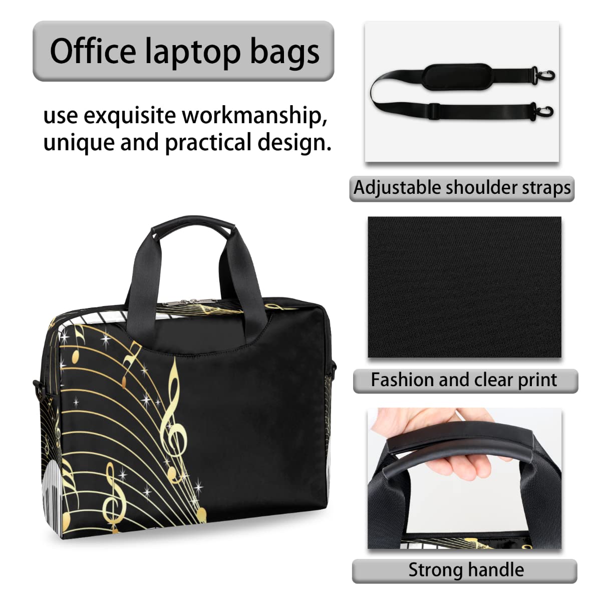 Custodia per laptop per tastiera per pianoforte per tastiera da 13 a 16 pollici con note musicali per pianoforte borsa a tracolla per laptop valigetta borsa per il trasporto