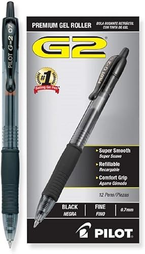 PILOT G2 - Bolígrafos de gel recargables y retráctiles, punta fina, Negro