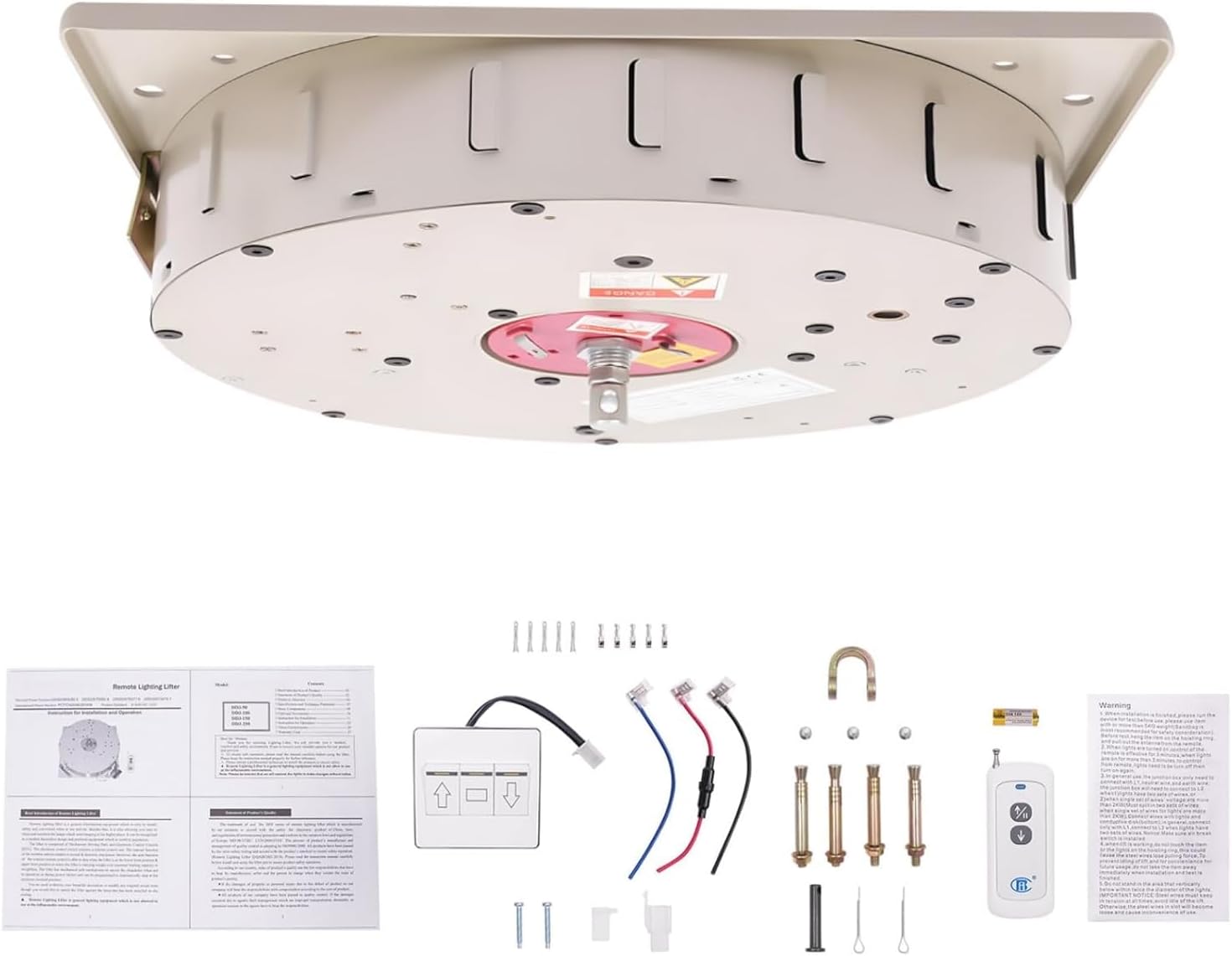 Electric Chandelier Hoist 220LBS 5M Chandelier Hoist Lifter 2-in-1 Wall Switch and Remote Control Chandelier Lift System, 110V Electric Motor Motorized