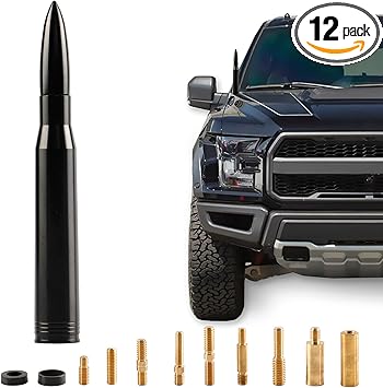 BJSIA Universal Car Antenna Replacement Compatible with Ford, Dodge, Chevrolet, GMC, Jeep, Toyota Truck Replacement Antenna - Made of Rugged Billet and Aluminum, Black, Car Accessories