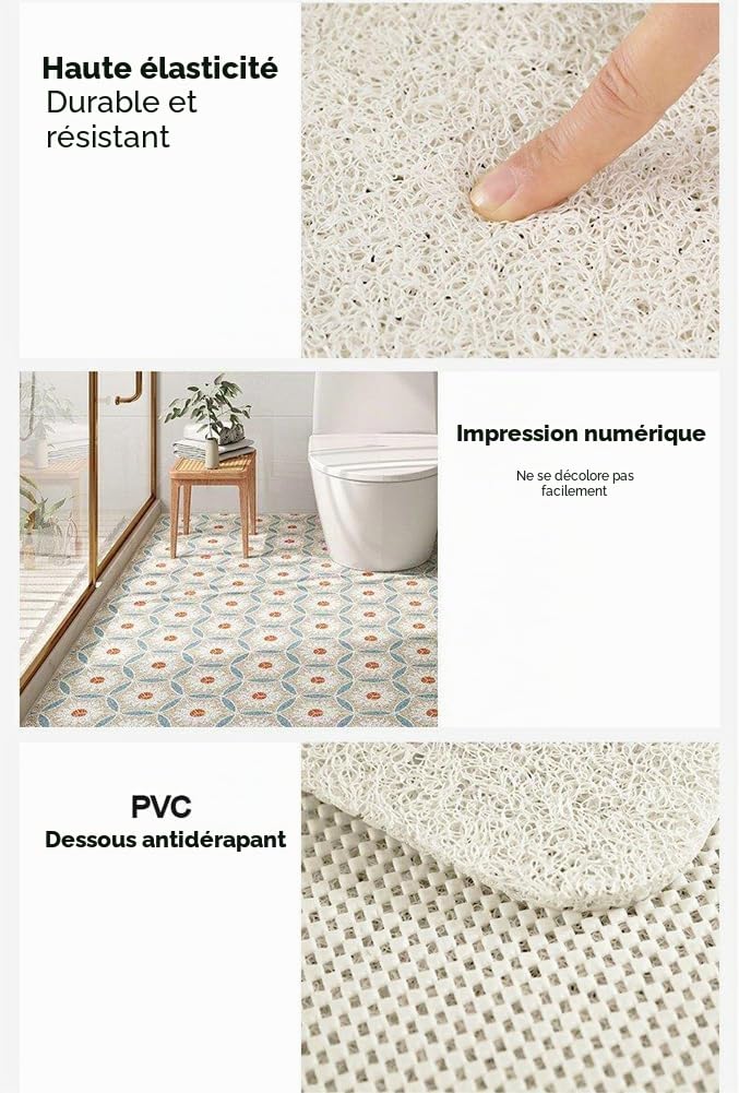 Grand Tapis de Douche - Antidérapant Anti-Moisissure, Tapis de Bain en Loofah Confortable et Doux avec Trou de Drainage, Tapis de Sol de Salle de Bain Lavable et à Séchage Rapide, Massage des Pieds