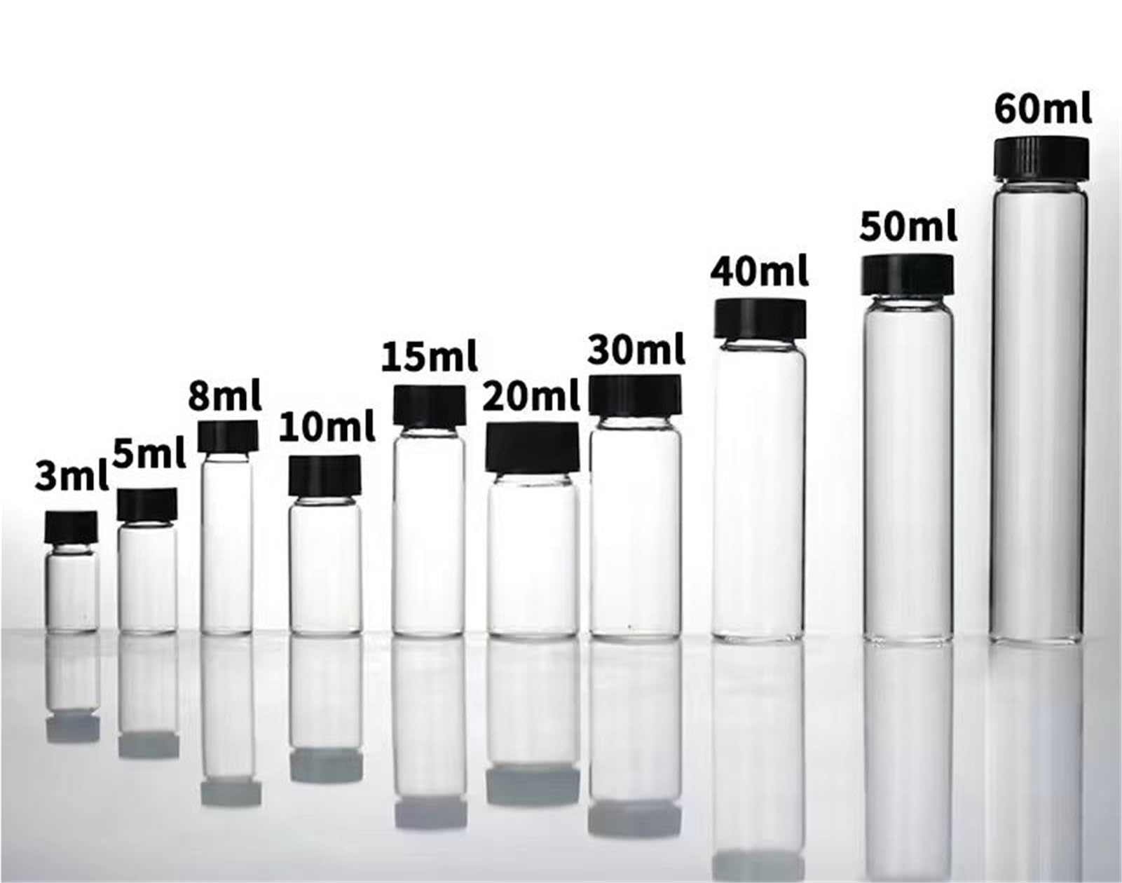 Frasco de vidrio para reactivos de laboratorio, Vial de muestra de vidrio medicinal, botella de reactivo de laboratorio transparente de 2 ml a 60 ml(3ml 100pcs)