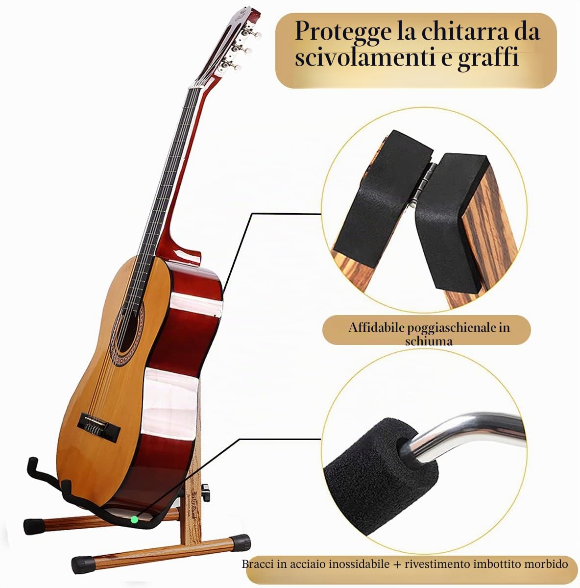 Supporto Per Chitarra Acustica e Elettrica in Legno, Pieghevole per Violoncello e Chitarra Classica