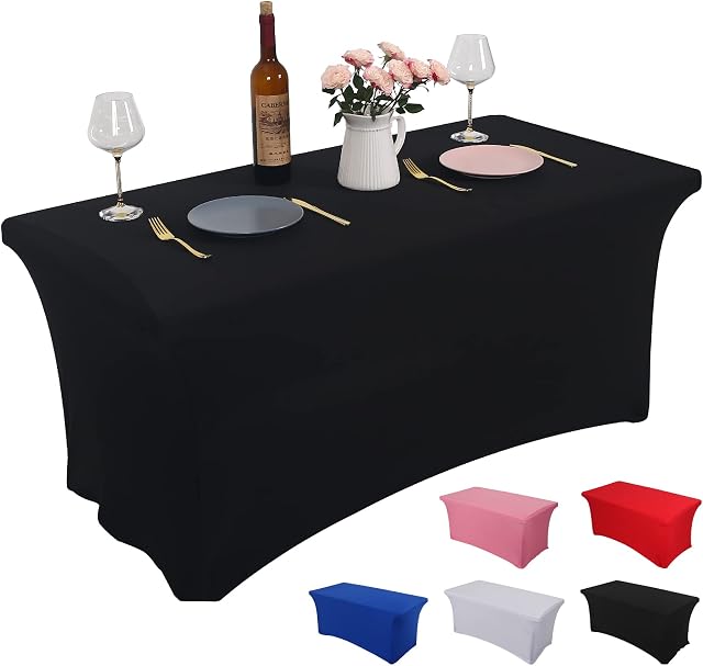 Rainberg 6ft & 4ft Stretchable Tablecloths for Rectangle Tables, Table Cover, Fitted Spandex Rectangular Folding Table Cover, For Wedding, Party, Home decorations. (Black, 4FT(122Lx76Wx76H))